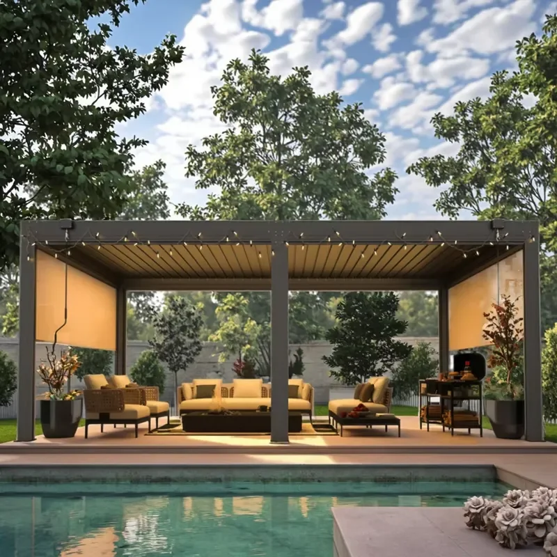 Sun Shade Smart Louver Roof for Garden Balcony Patio Retractable Manual Gazebo Bioclimatic Aluminum Pergola for House