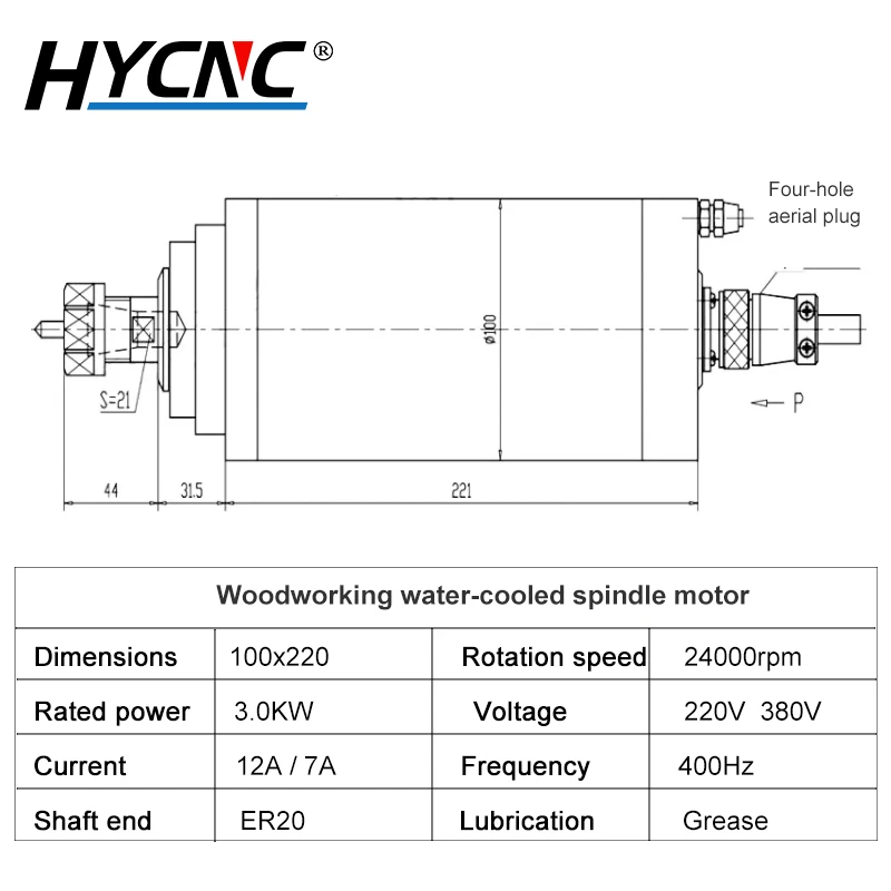 3KW Water-Cooled Spindle Motor ER20 Chuck 220V 380V Diameter 100MM For CNC Router Engraving Milling Machine GDZ-100-3.0