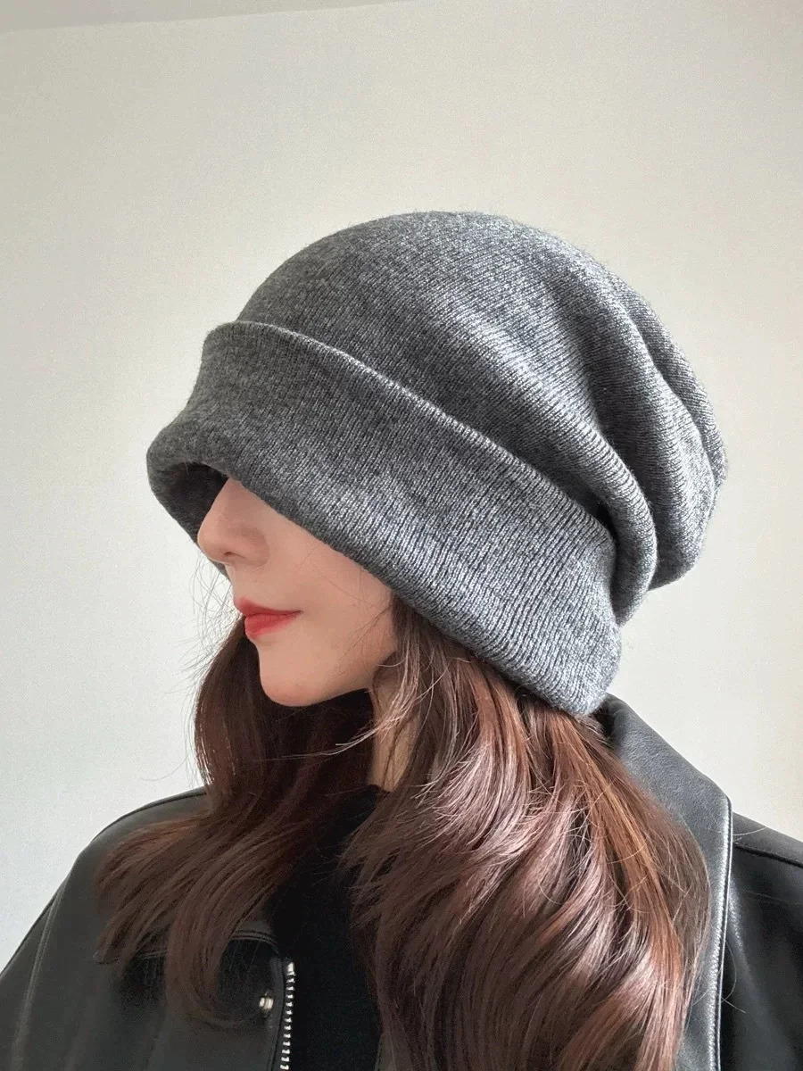 Women's Oversized, Loose-fitting Beanie; Face-hugging Knitted Hat; Plain-coloured Woolly Hat; Couple's Beanie