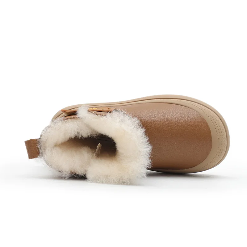 جلد طبيعي الفتيات أحذية أطفال طويلة الرقبة الشتاء الدافئة الصوف بطانة الأطفال أحذية الثلوج مقاوم للماء عدم الانزلاق جلد البقر الفتيان الأحذية #2