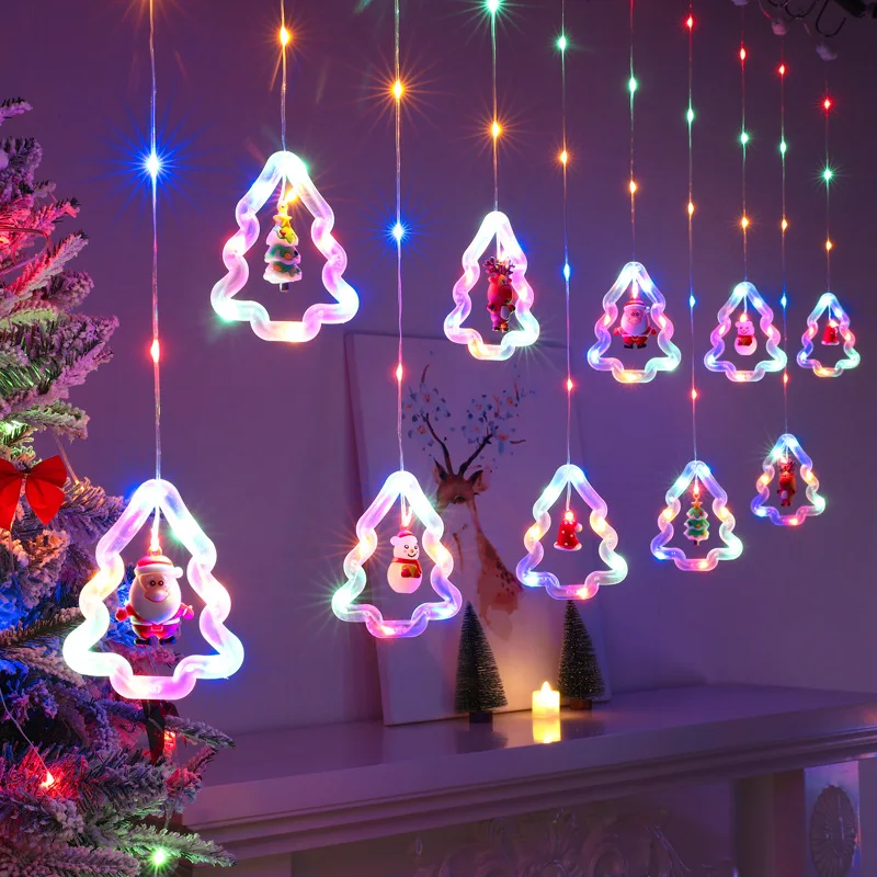 2025 Christmas LED String Lights Star Circle Garland Fairy Lamp USB 3M Curtain Lights Christmas Decor for Bedroom Window Balcony