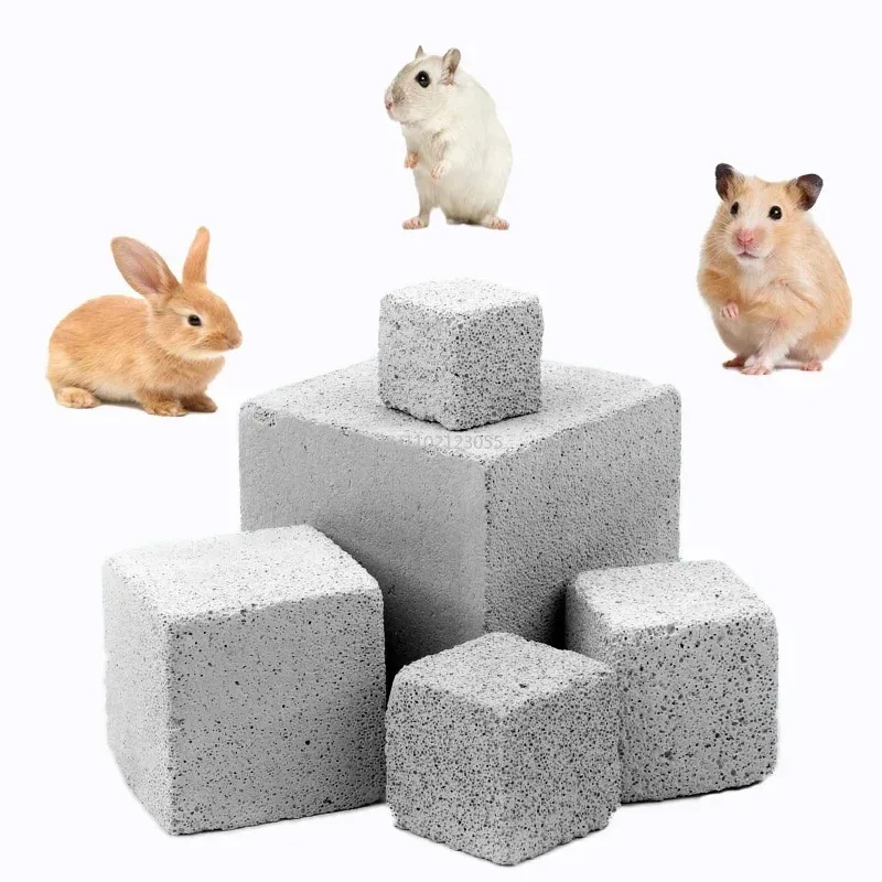 1PC Natural Mineral Small Animals Molar Stone Gray Square Hole Molar Toy Rabbit Guinea Pig Hamster Chew Toys Small Pets Supplies