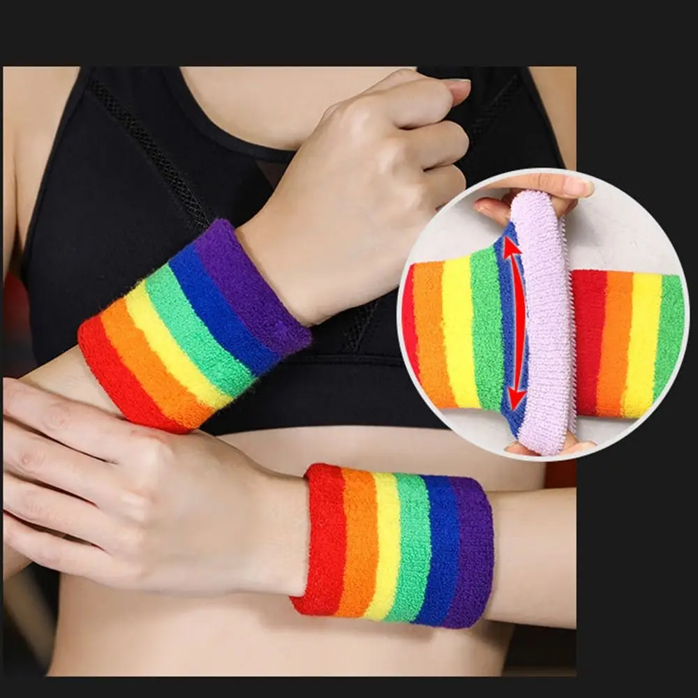 Colorful Rainbow Tennis Headband Elastic Polyester Sport Wristband Breathable Sweat Band Towel Fitness Wrist Brace