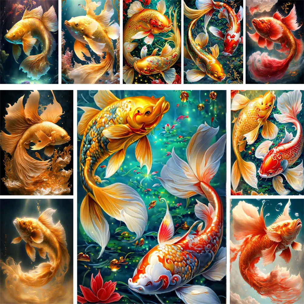 Koi Fish Pre-Printed 11CT Cross Stitch DIY Embroidery Full Kit DMC Threads Handiwork Sewing Hobby Needlework Design Gift Counted