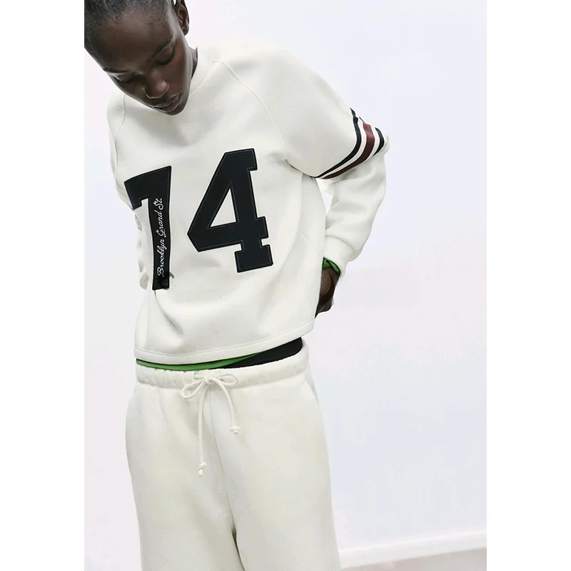 

Повседневный комплект из толстовки и брюк с высокой талией, длинные брюки из смешанного хлопка с высокой талией, цифровые и полосатые длинные брюки, весна 2025 г.