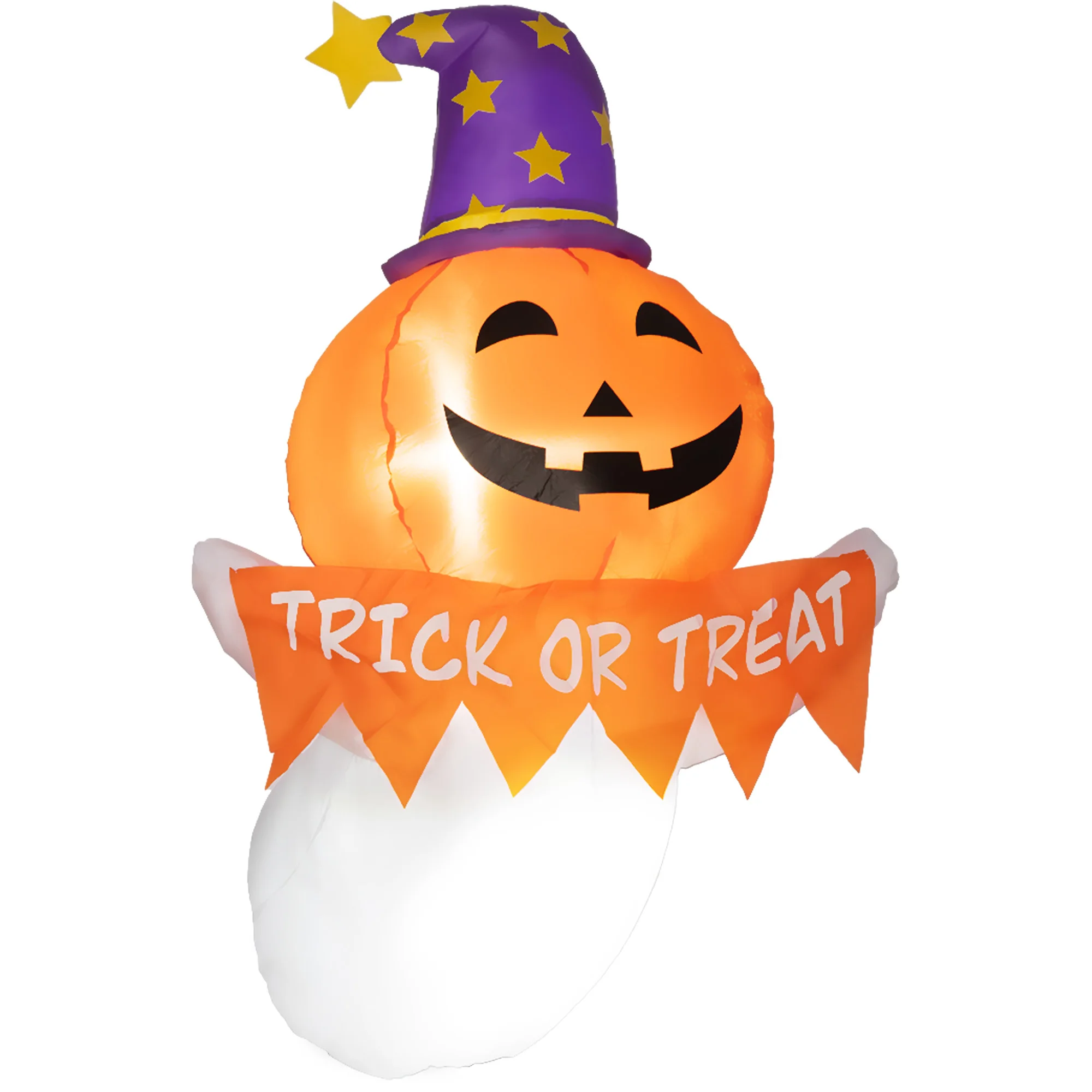 3.4ft Inflatable Halloween Window Sticker Ghost with Orange Face, Blow Up LED  Display for Garden Indoor Outdoor
