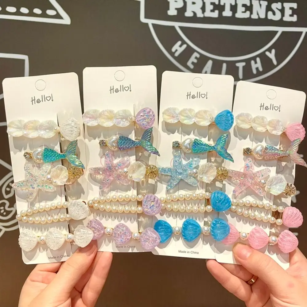 5 ชิ้น New Pearl Shell ปลาดาวคลิปผม Ocean Series Princess Mermaid Hairpins Headdress อุปกรณ์เสริมผมบางคลิปหญิง