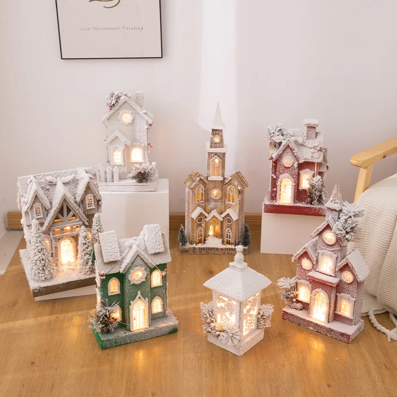 

Рождественский светящийся снег, домик, деревянный подарочный набор, снежный порошок, Рождественский замок, настольный орнамент, композиция сцены