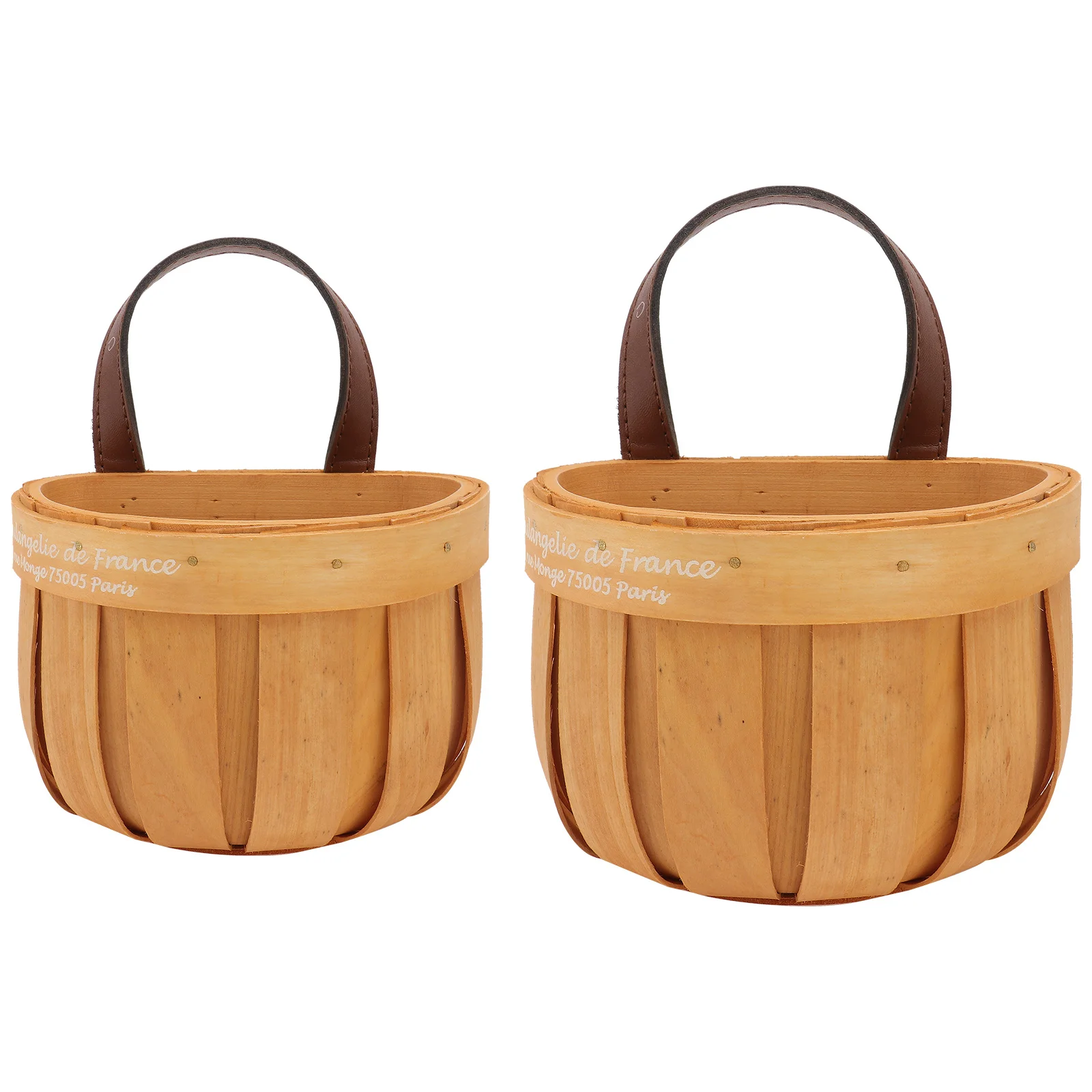2Pcs Wood Woven Wall Hanging Flower Basket Natural Storage Holder Home Decorative Kitchen Organizer Rustic Style