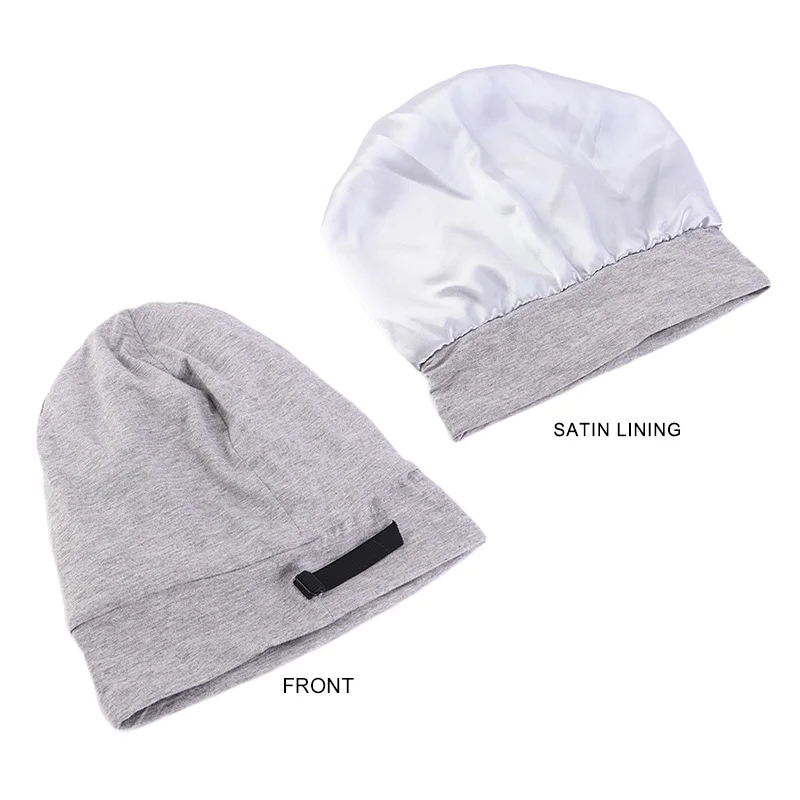 Unisex Baggy Hut Doppelschicht Satin Futter Nacht Muslim Schlafmütze Damen Elastisch Verstellbare Beanie Headwrap Haarpflege Chemo Cap – Detail 1