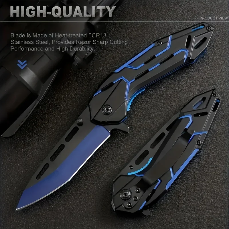 Cuchillo plegable para exteriores de alta dureza, cuchillo de autodefensa portátil para acampar EDC, cuchillo de supervivencia multifuncional de acero inoxidable