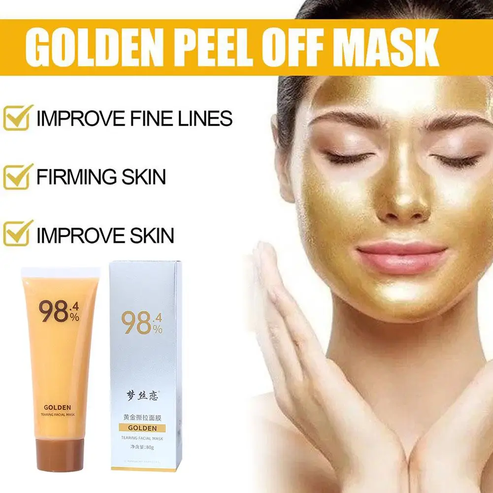 Folha de ouro Peel-off máscara para mulheres, folha de ouro 24K, reafirmante, áspero, grandes poros, 80g, O0f4