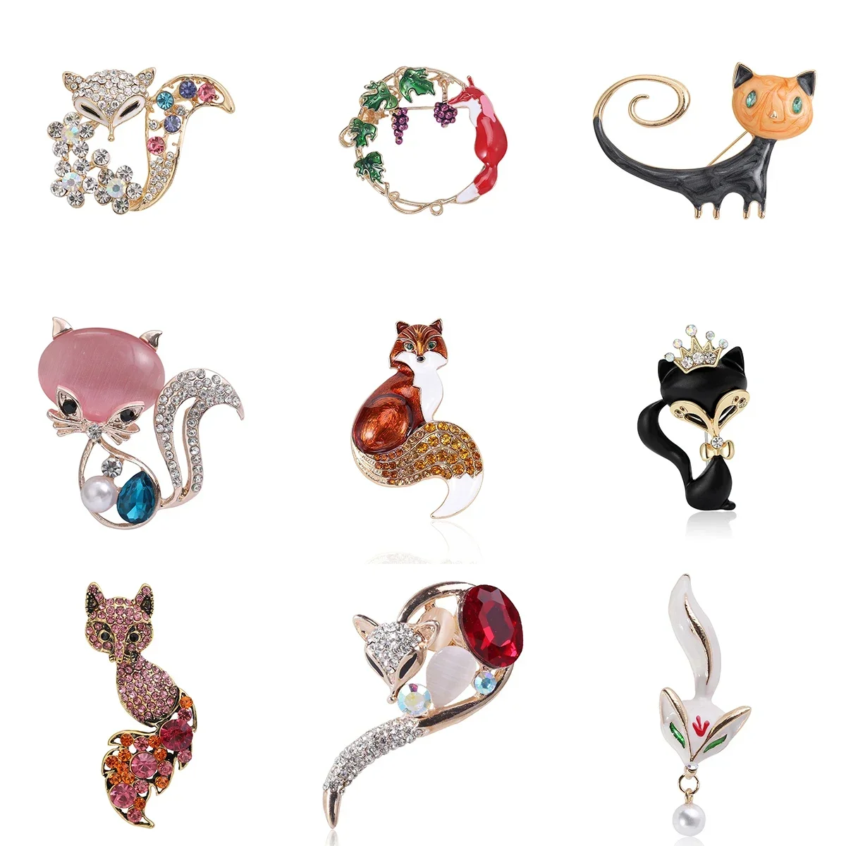 Enamel Rhinestone Fox Brooches for Women Unisex Animal Pins Multi-color Available Casual Party Accessories Gifts