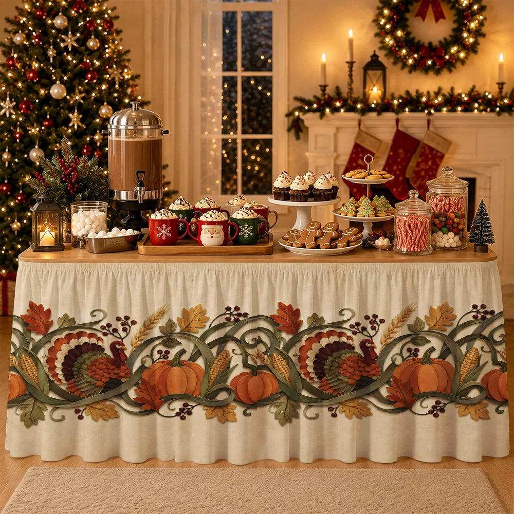 Layered ribbon tablecloth for Thanksgiving harvest, Thanksgiving harvest home decoration