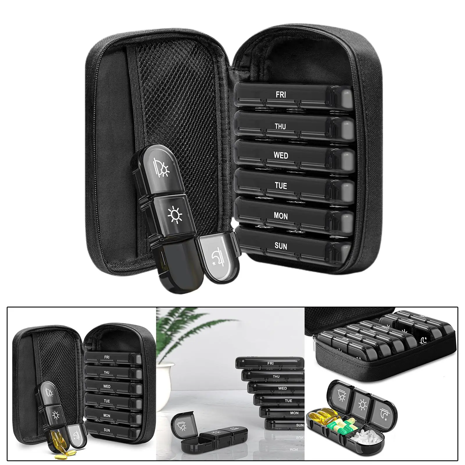 

Портативный 7-дневный органайзер для таблеток, 21 размер сетки для кармана для кошелька, эффективно изоляет напоминание о пыли и влаге, пыленепроницаемость