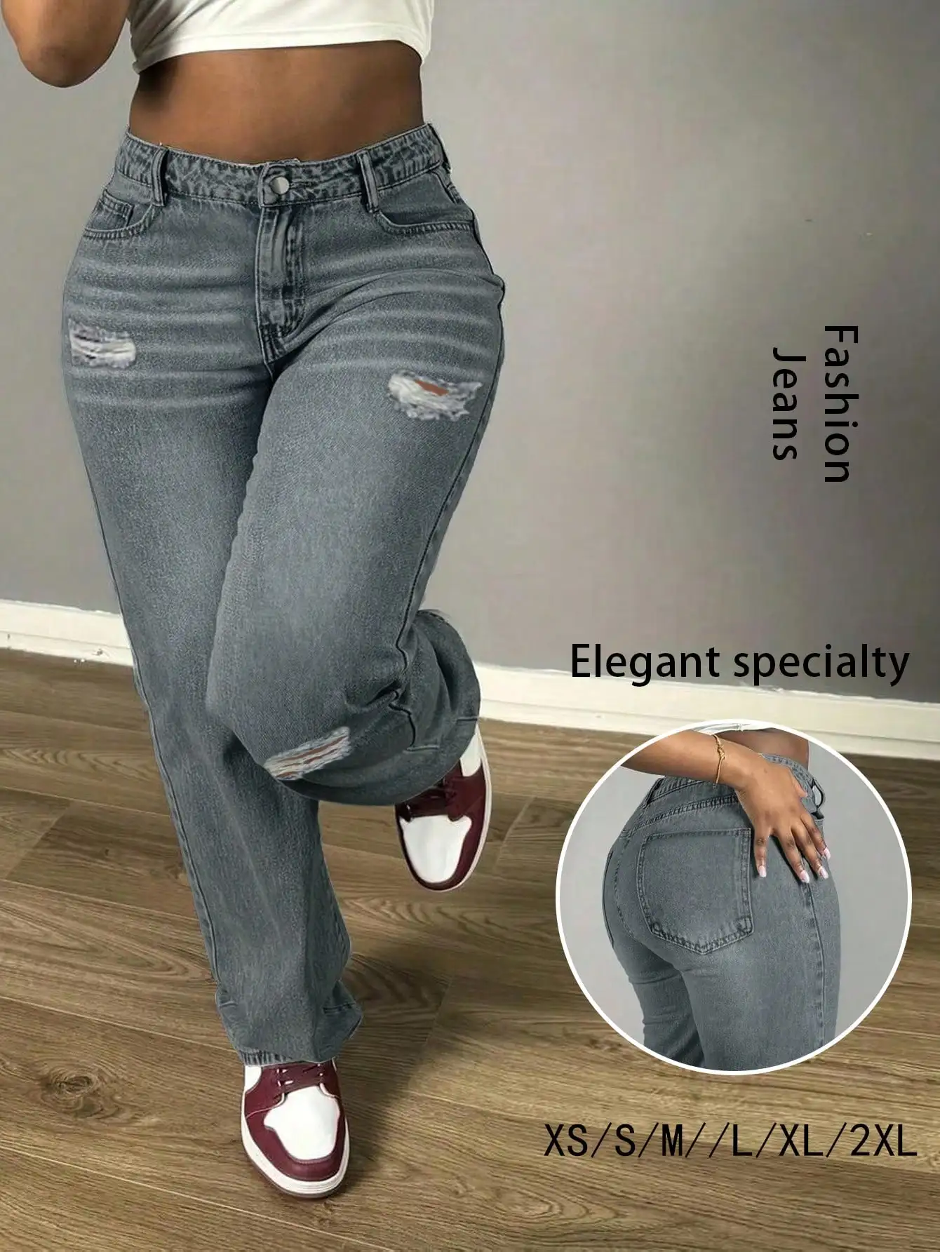 

Женские джинсы с высокой талией, свободного кроя, прямые, с эффектом потертости, для повседневной носки, вечеринок и школы