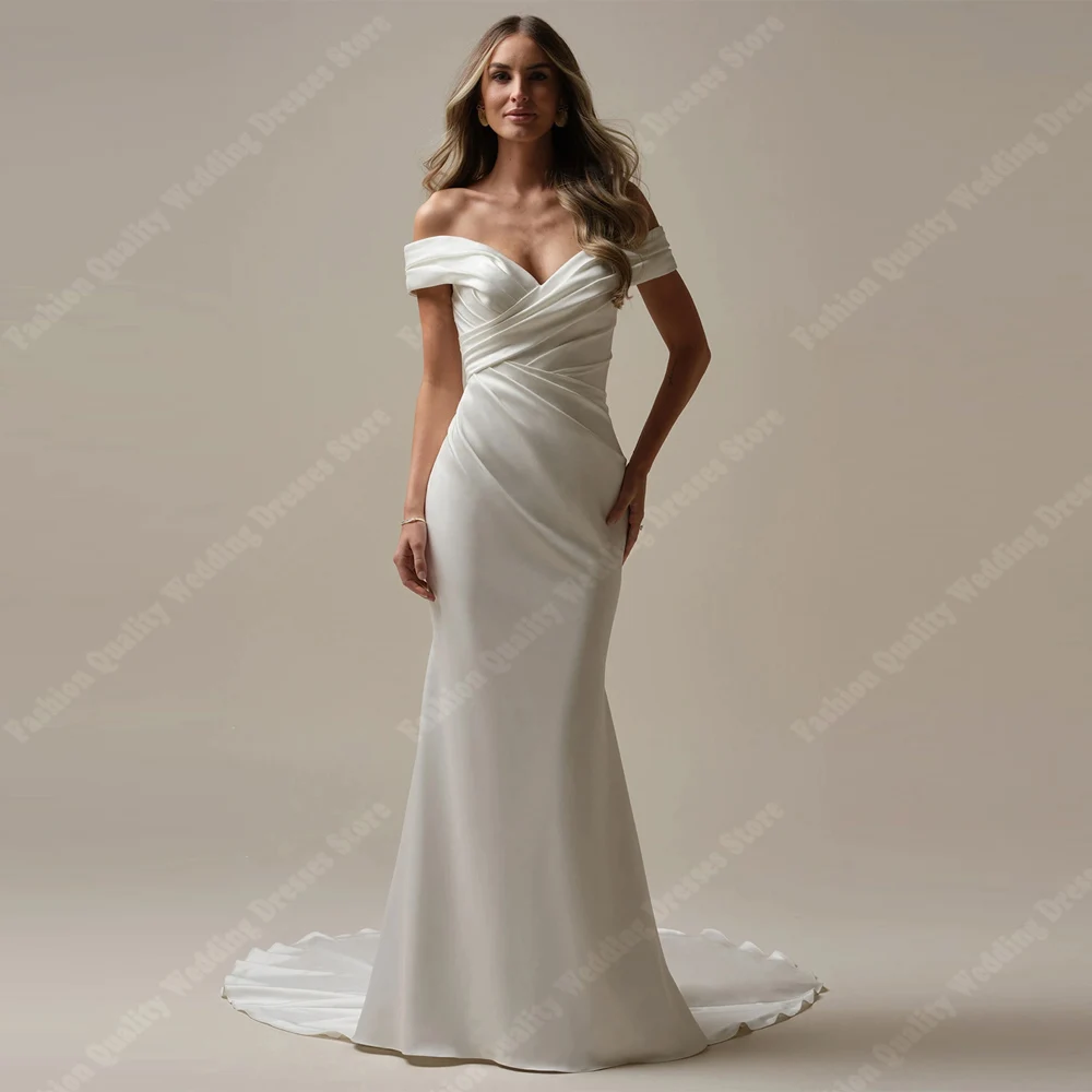 

Elegant Backless Women Wedding Dresses Off The Shoulder Mermaid Bridal Gowns Mopping Length Party Vestidos De Novias Customized