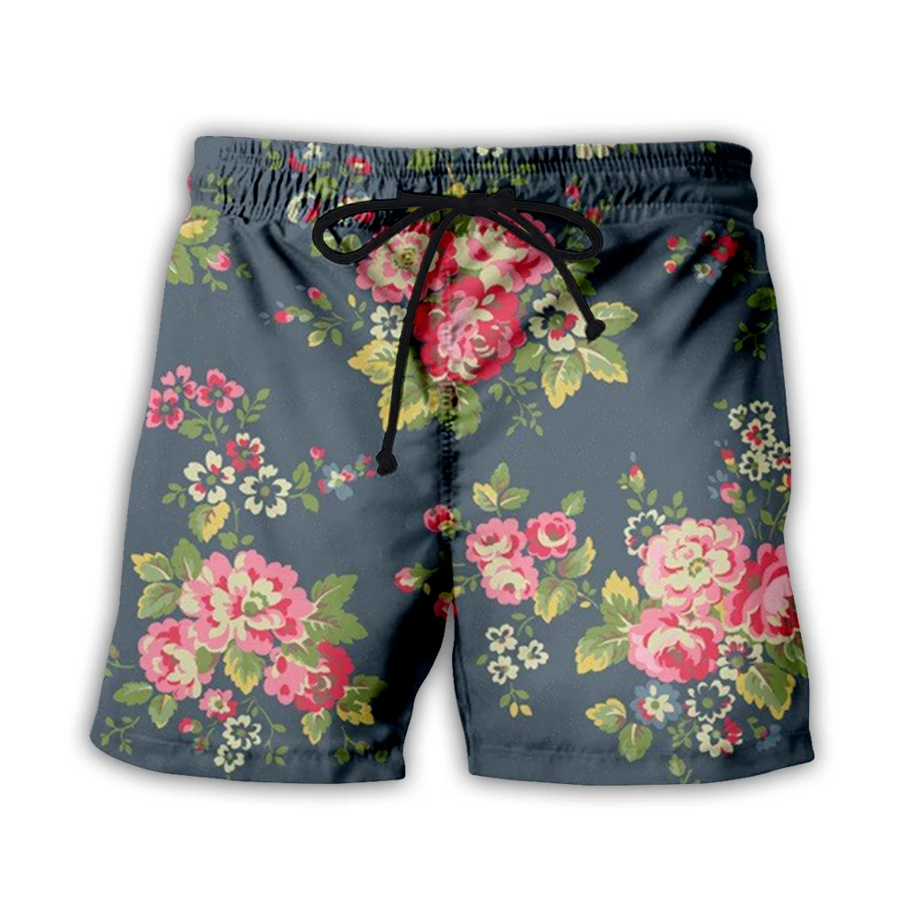 Retro Flowers 3D Printed Mens Shorts Floral Unisex Streetwear Elastic Waist Shorts Summer Beach Harajuku Casual Shorts