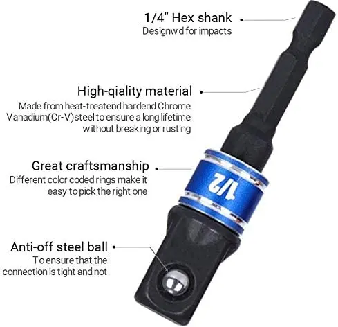 Bộ 3 Máy Khoan Ổ Cắm Adapter Bộ Chuôi Lục Giác Tác Động Driver Ổ Cắm Adapter Ổ Cắm 1/4 "3/8" 1/2 "Tác Động Điều Khiển Adapter