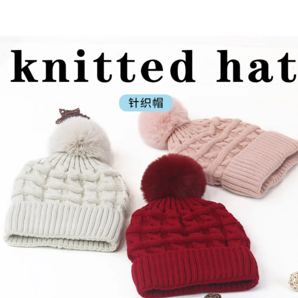 

Hat Women New Hats Hairball Thickened Thick Wool Knit Cap Winter Warm Ear Protection Windproof Cap Students Padded Hot