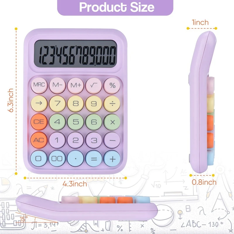 Calculatrice mécanique à bouton-poussoir, écran LCD à 12 chiffres, gros boutons, facile à appuyer, calculatrice de bonbons colorés