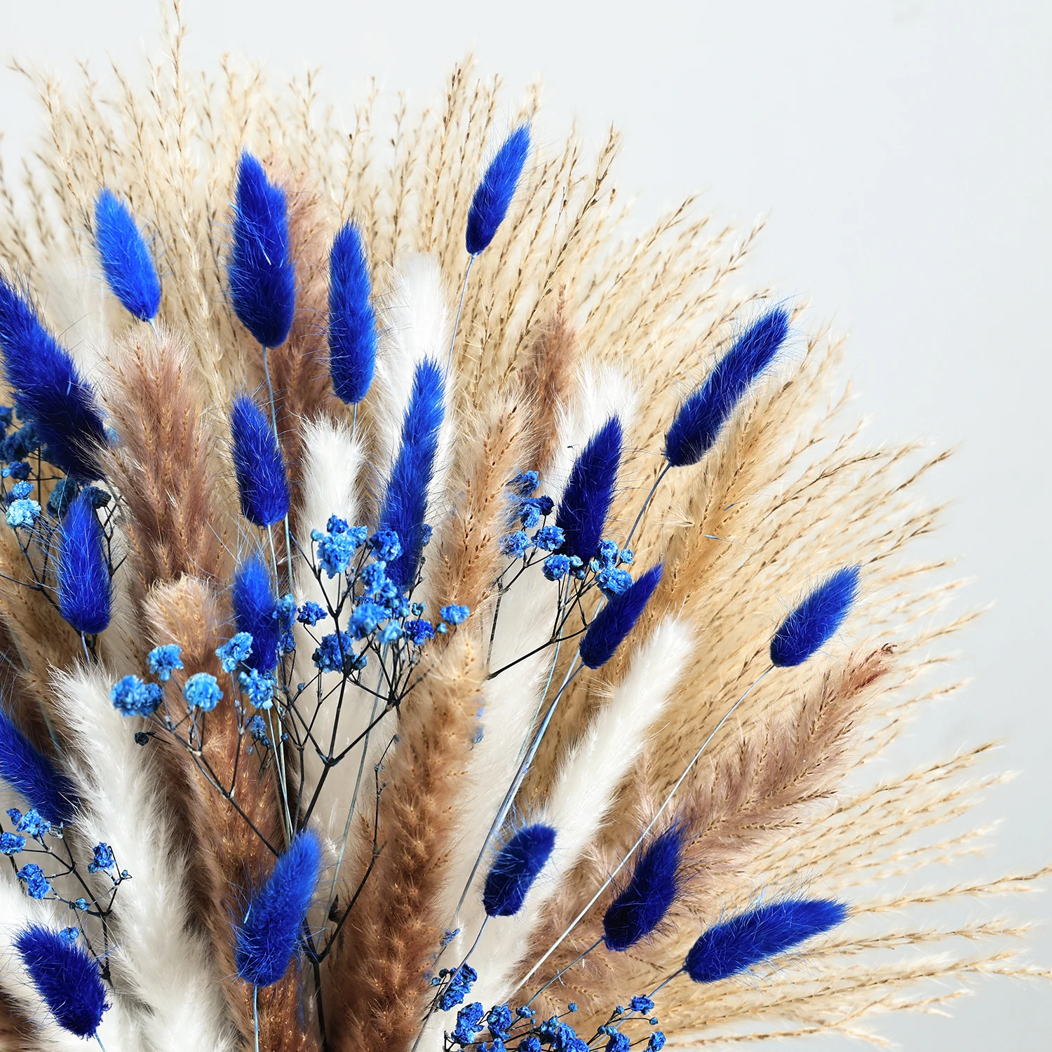 70pcs Blue Pampas Artificial Dried Flowers Real Baby Breath Chic Bouquet Home Vase Living Decoration Bunny Tails Wedding Decor