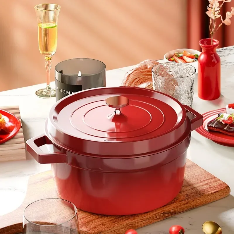 Enameled Cast Aluminum Dutch Oven With Lid 4.7L Nonstick Pan Cast Iron Casserole Dish Enamel Coating For All Heat Source 9.5Inch