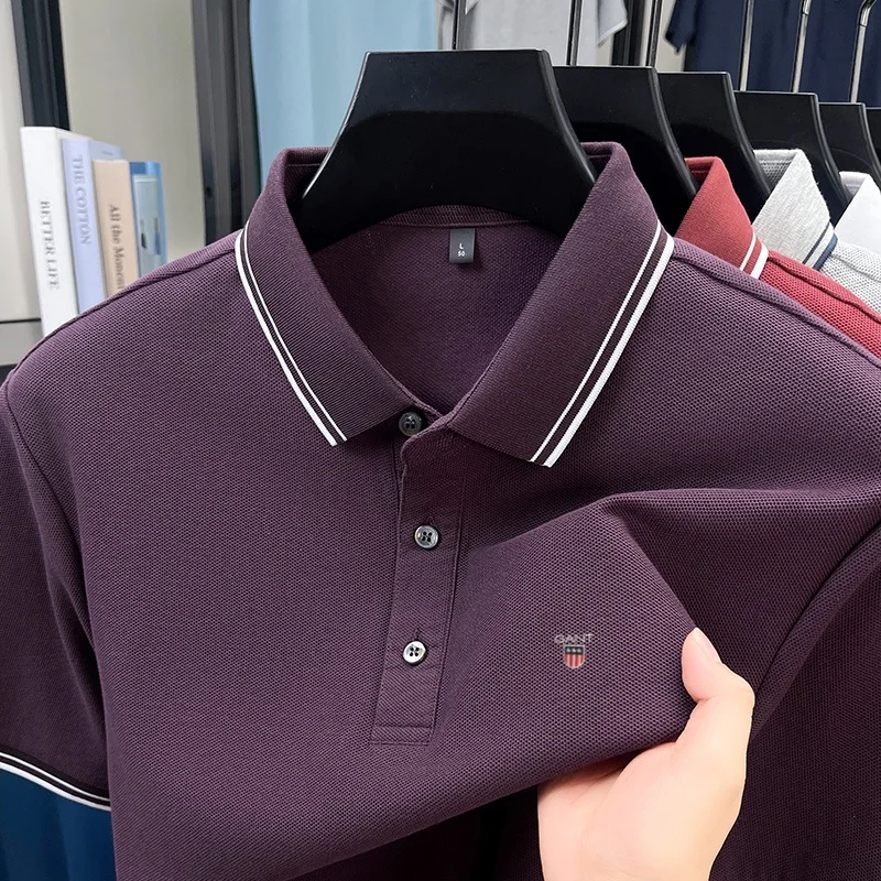 100% Pure Cotton Summer Men's Premium Brand Exquisite Embroidery Polo Shirt Anti Wrinkle Breathable Daily Business Casual Top