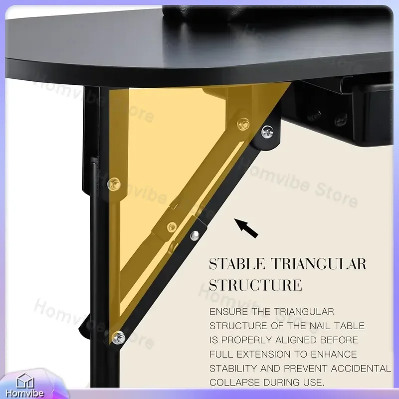 Foldable Manicure Table Portable Nail Salon Workstation with Wheels Large Storage Drawers Wrist Support Pad for Nail