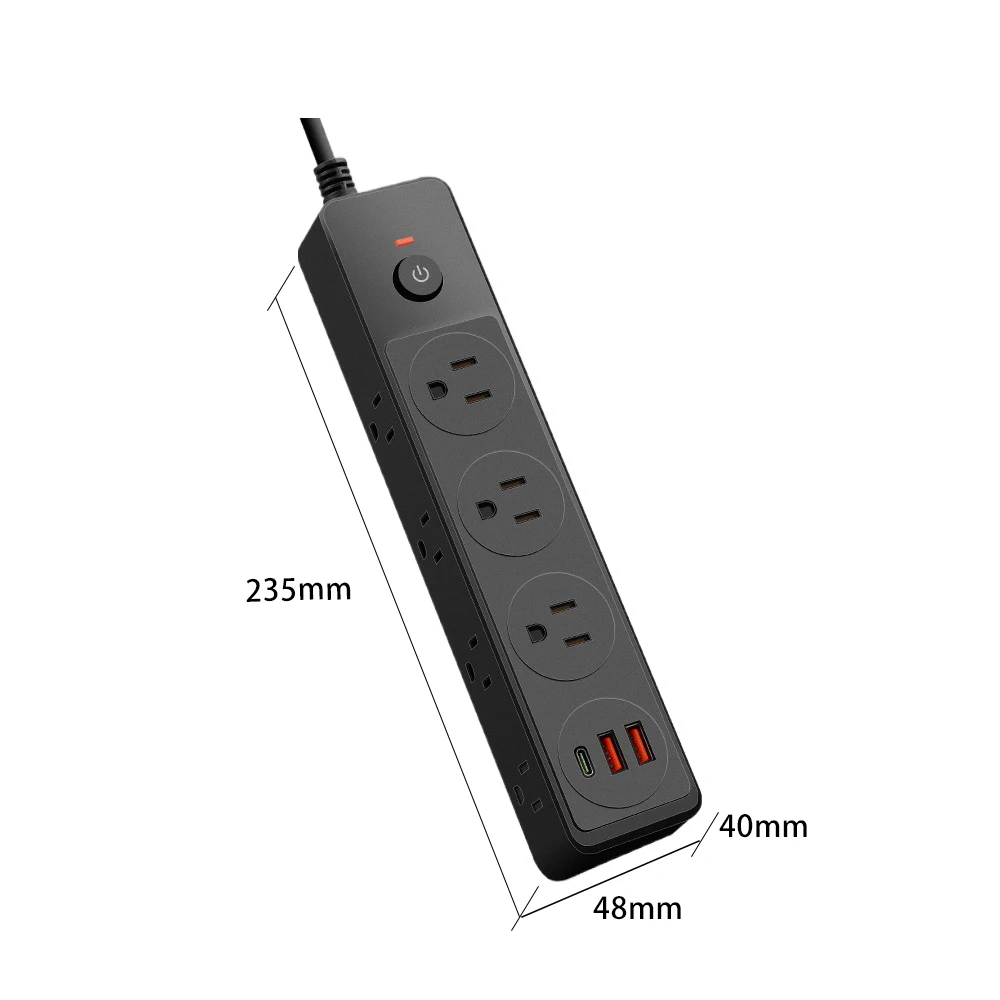 Melery US Power Strip Proteção contra sobrecarga Cabo de extensão de 1,5 M Canadá México Bar 6 Tomadas Plug com USB Tipo-c para Home Office