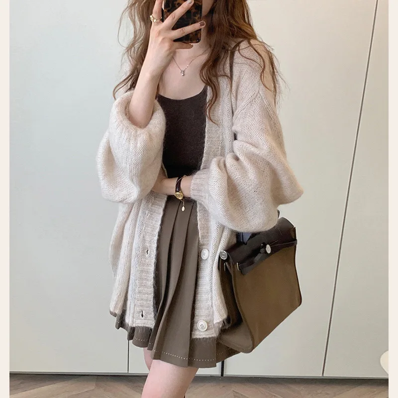 Мягкий уютный вязаный свитер кофейного цвета, женская осенне-зимняя верхняя тонкая верхняя одежда, длинная свеча обычной длины, для поездок на работу