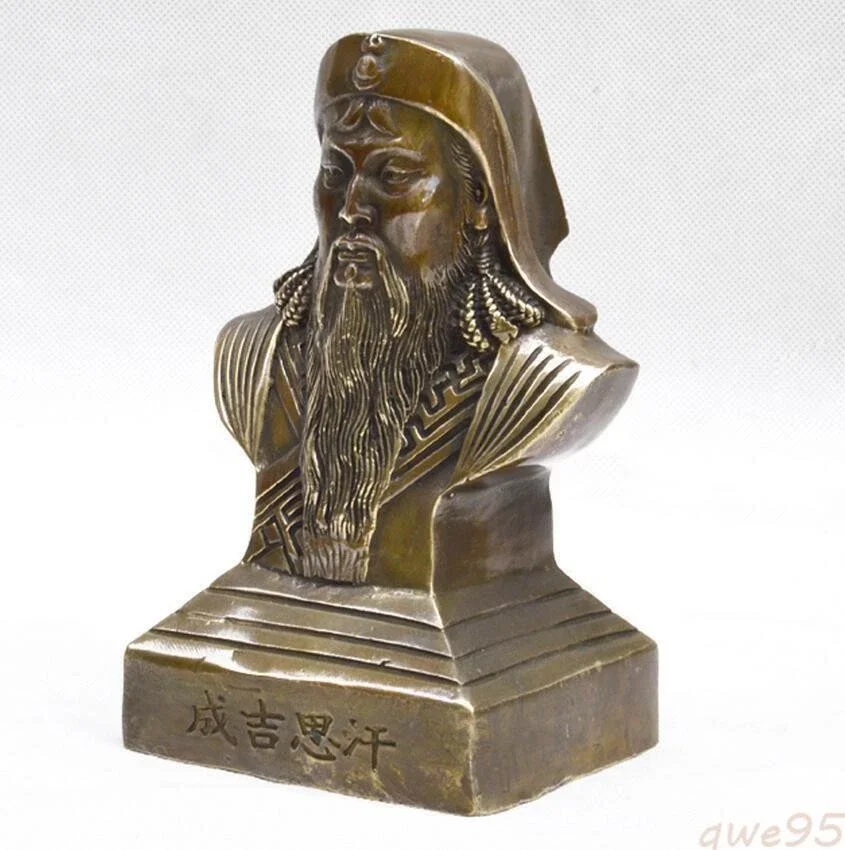 

5.12" Pure Copper Half Body Genghis Khan Desktop Metal Crafts Statue Ornaments