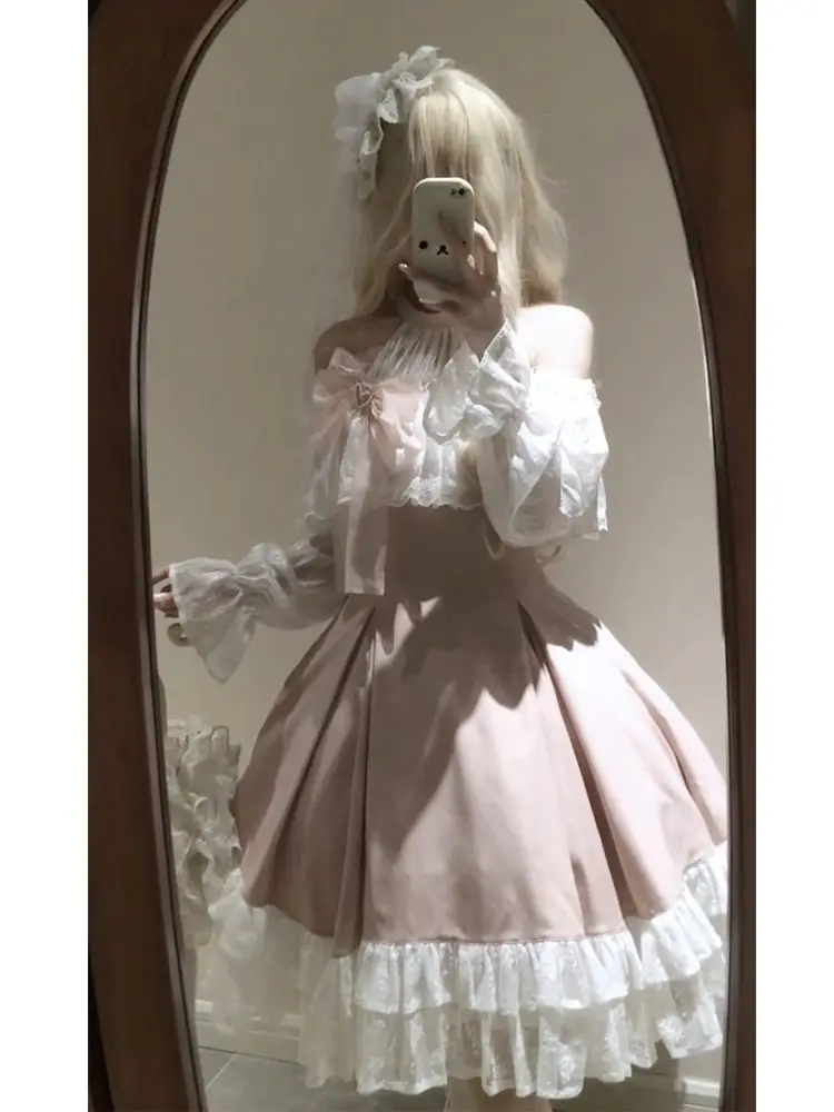 Autunno Inverno Nuovi abiti lunghi eleganti Donna Stile francese Dolce abito da principessa a maniche lunghe Abiti dal design chic estetico rosa