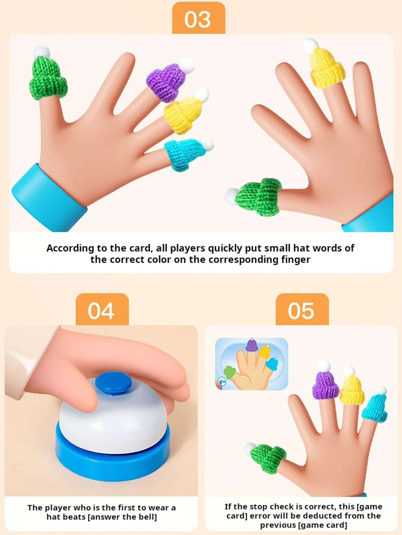 Jeu Montessori de couleurs assorties pour doigtiers pour enfants, jouets éducatifs sensoriels pour main gauche et droite