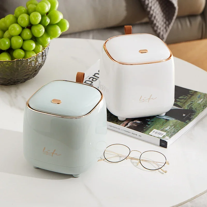 Mini Desktop Trash Can Double-layer Dressing Table Bedside Garbage Bucket with Pop-up Lid Home Office Small Waste Bin