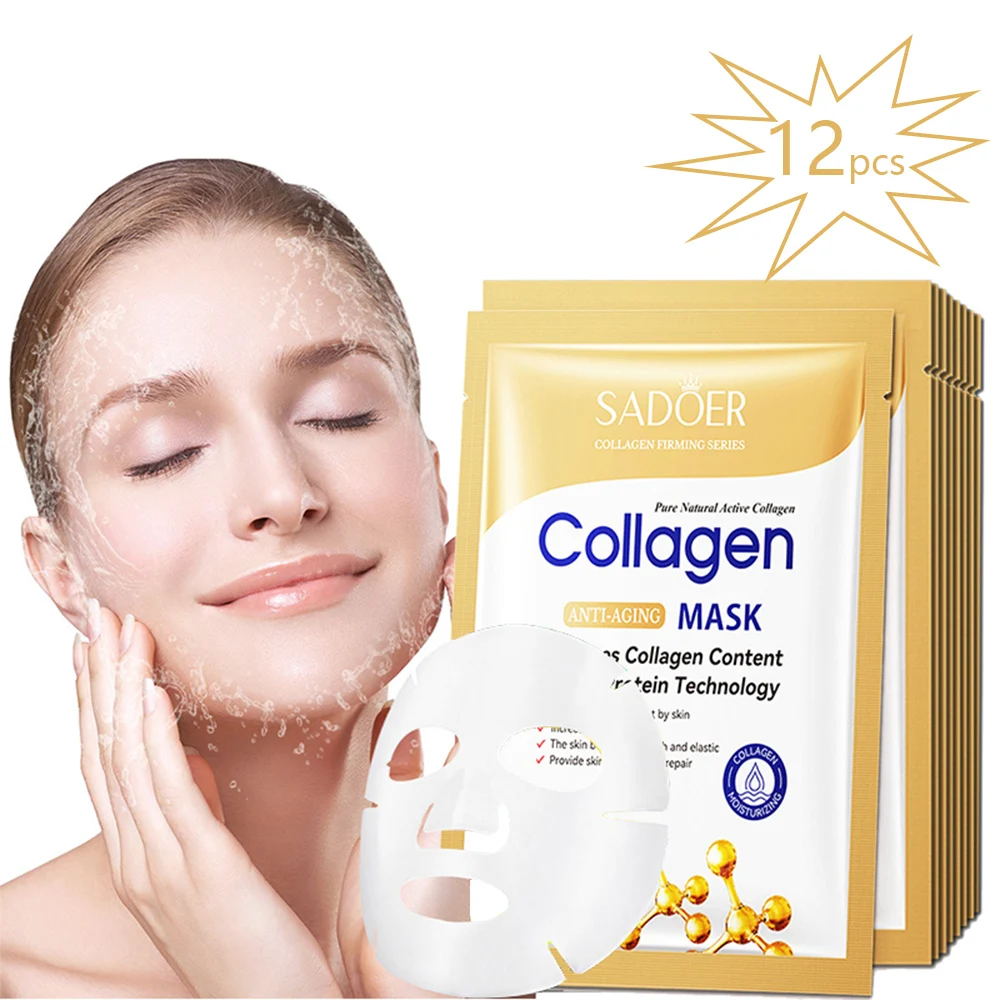 12pcs Anti-wrinkle Collagen Face Mask Moisturizing Anti-aging Repair Brightening Skincare Face Sheet Mask Facial Masks Skin Car