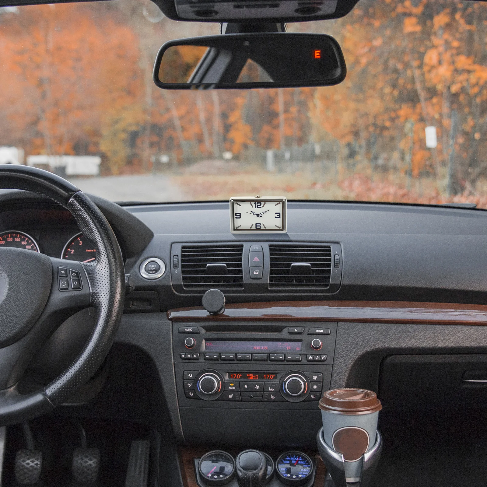 

Square Car Clock Dashboard Tiny Stainless Steel Miniature Analog for Car Home Office School Fluorescent Decor