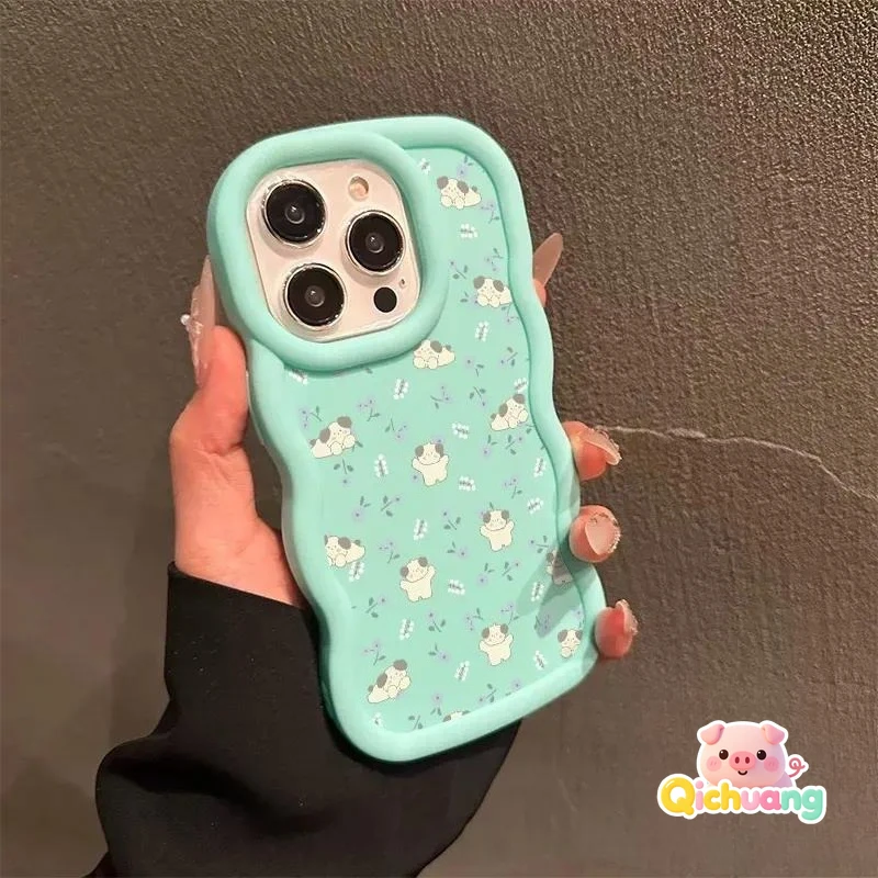 Чехол для телефона Realme C67 C65 C63 C55 C53 C35 C33 C30 C30S C25 C25S C25Y C21 C21Y C20 C20A с 3D-волнами и милым собачьим дизайном парный чехол