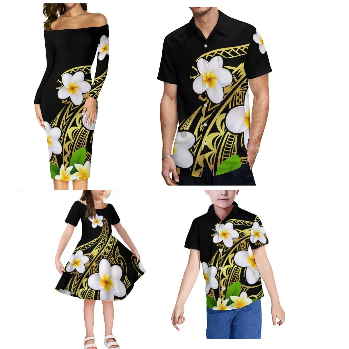 Custom Fijian Women'S Off-The-Shoulder Sheath Dress Birthday Party Family Set Polynesian Men'S Shirt Children'S Shirt And Dress