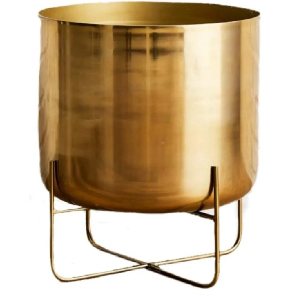 

Gold Planter with Detachable Stand – Modern Mid-Century Metal Pot for Indoor Plants – Decorative Flower Pot