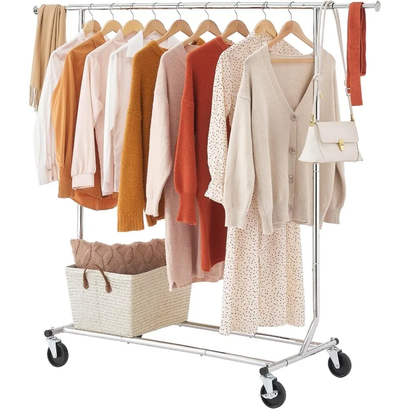 

Clothing Rack Heavy Duty Clothes Rack Foldable Garment Rack with Wheels and Extendable Rod, Collapsible Clothing Max