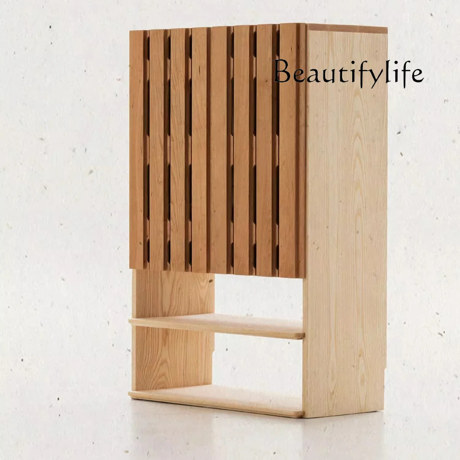 

Grille shoe cabinet entrance foyer cabinet solid wood furniture breathable design Japanese Nordic wabi-sandy wind simple