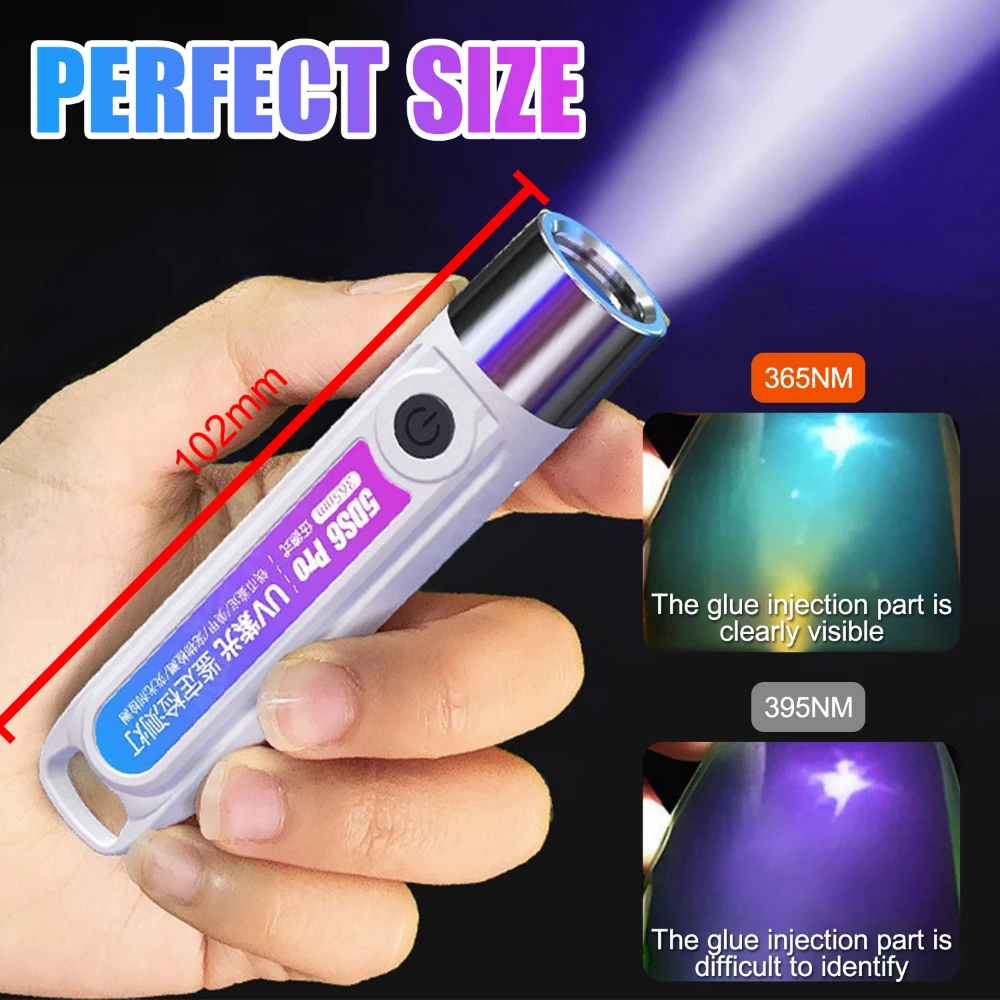 Mini linterna LED de 365nm, lámpara ultravioleta UV de portabilidad, Detector de manchas de orina, antorcha de luz, lámpara de mano recargable de luz negra