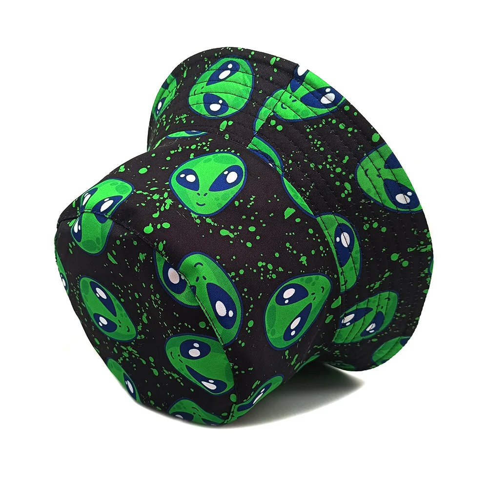 Funny Alien Print Bucket Hat for Men's and Women's Summer Outdoor Sunscreen Fashion Decorate Panama Unisex Fisherman Caps Hiphop