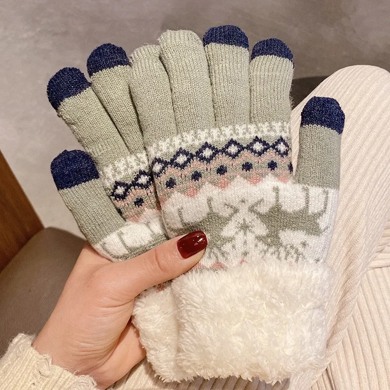 1 par de guantes para mujer, bonitos guantes Kawaii de ciervo japonés, guantes gruesos de felpa cálidos y cómodos de alta calidad para niña