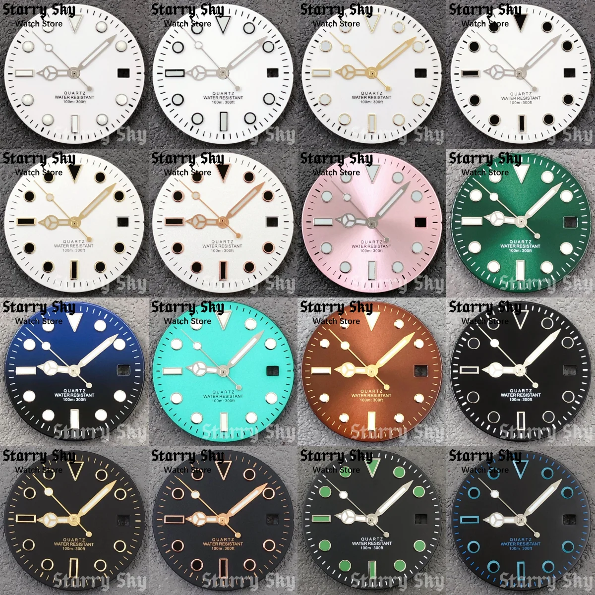 Starry Sky 29mm Sunburst Glossy Matte Watch Dial With Green Luminous Watch Hands Fit RONDA 515 Quartz Movement Watch Accessories