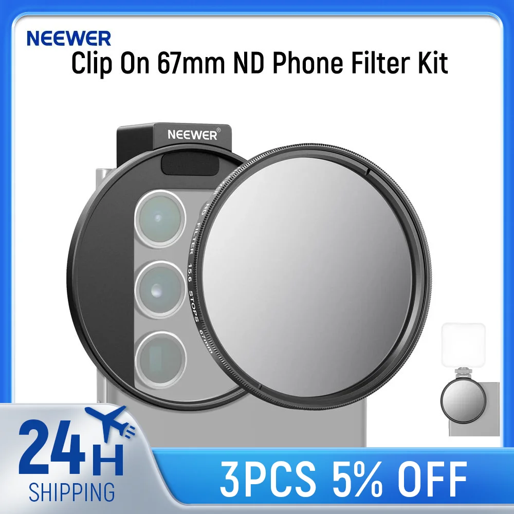 NEEWER Clip On 67mm ND Phone Filter Kit Optical Glasses & Polymer Safety Filter Film 15.6 Stop Optical Density 3.8 Filter