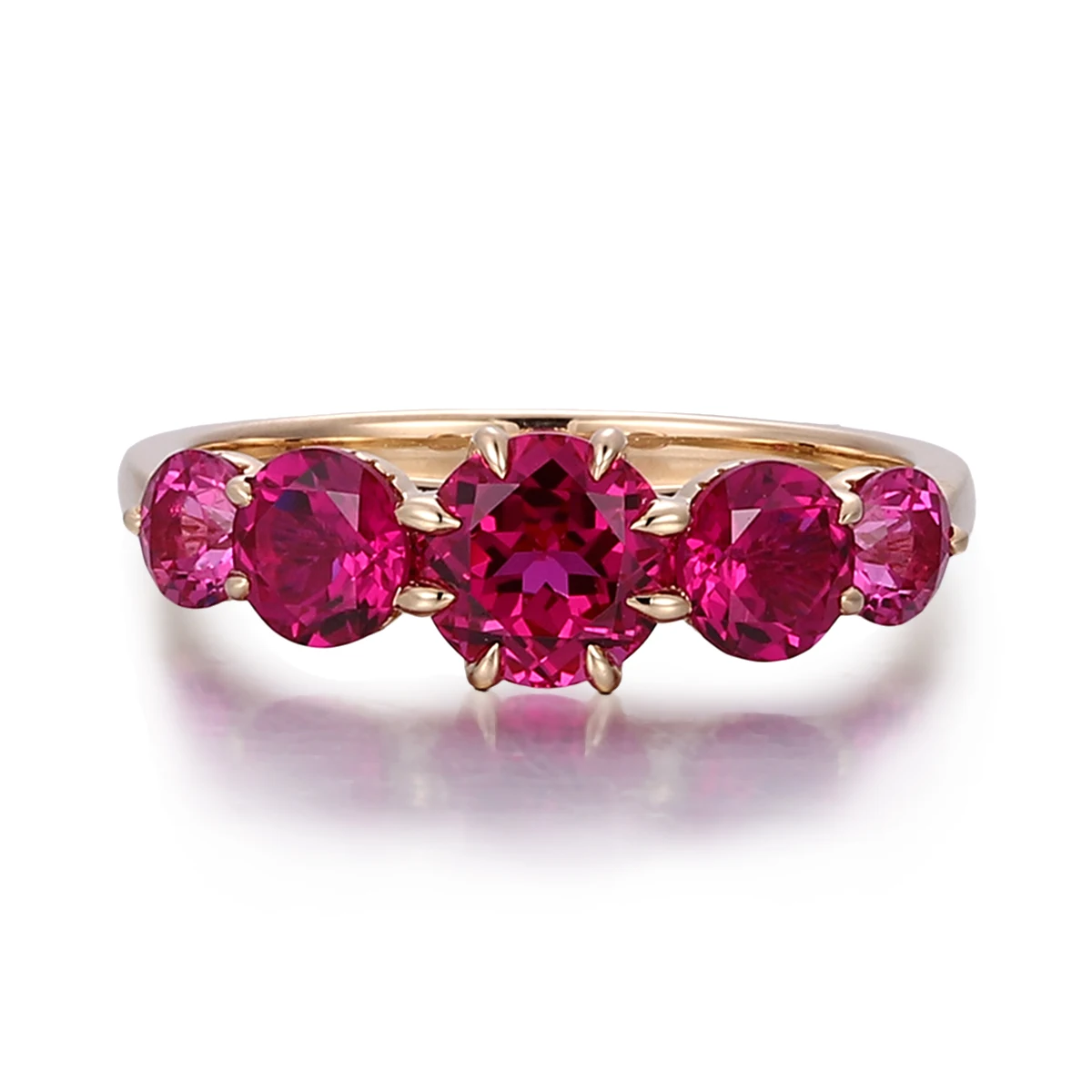 

Прованс 10-каратное твердое желтое золото с пятью камнями круглой огранки, созданное в лаборатории рубиновое кольцо, набор зубцов, свадебное кольцо на годовщину свадьбы для женщин