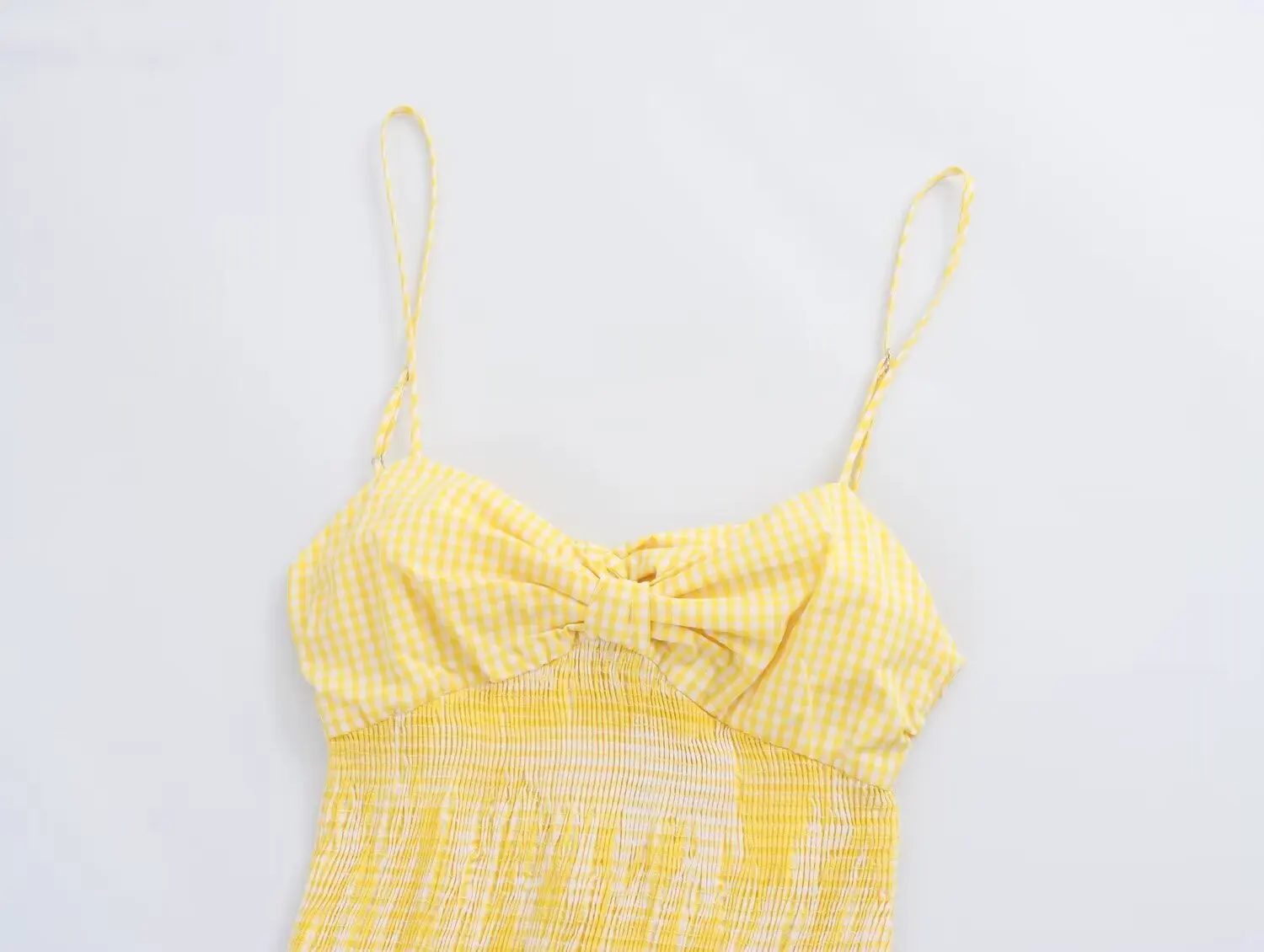 TRAFZA abiti da spiaggia Sexy da donna stile a-line fiocco senza maniche scozzese giallo decorare Mini abito estivo senza schienale donna Trendy