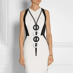 New Gothic Punk Style Black And White Color Block Circle Handmade Rubber Chain Design Ethnic Style Long Necklace Women Jewelry